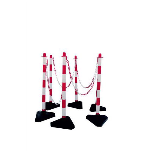 Schake - Poteau de chantier à chaîne - Blanc/Rouge 900mm - Lot de 6 - PVC - Usage extérieur