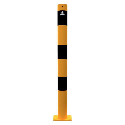 Schake - Poteau à cheviller avec platine - Jaune/Noir - Ø76x2,6mm - Protection permanente extérieure - Fixation à visser
