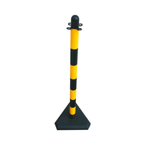Schake - Poteau de chantier à sangle jaune - Pied triangulaire lesté 3kg - Usage extérieur