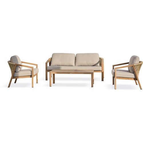 Salon Bas De Jardin Imitation Bois-5 Places-bois