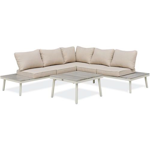 Salon De Jardin D'angle En Aluminium-5 Places-blanc