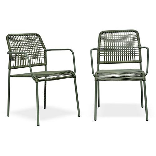 Lot de 2 - Fauteuils De Jardin En Corde Et Acier-vert