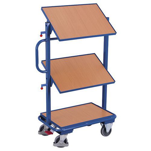 Variofit - Chariot à plateaux L610 pour bacs - Acier Anthracite - 3 plateaux MDF - 200Kg - Roulettes TPE Ø125mm