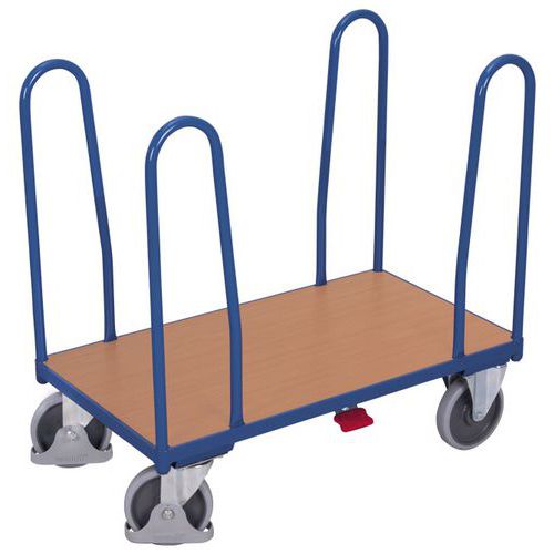 Variofit - Chariot à 4 arceaux latéraux SW-700.204 - Acier, Plateau bois, 500 kg, Roulettes 200mm pivotantes