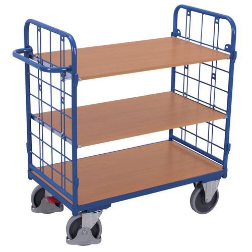 Variofit - Chariot à étagères bas - 2 plateaux hêtre - 500 kg - Roulettes 200 mm - Bleu