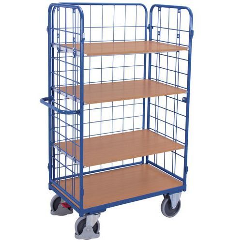 Variofit - Chariot à étagères haut 4 plateaux - Charge 500 kg - Acier et Bois MDF - Roulettes pivotantes avec freins - Livré monté
