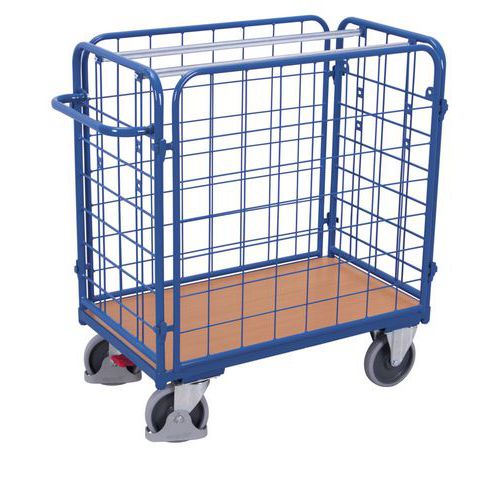 Variofit - Chariot grillagé bas 500kg - 4 parois, Roulettes 200mm TPE, Acier Bleu - Manutention industrielle robuste