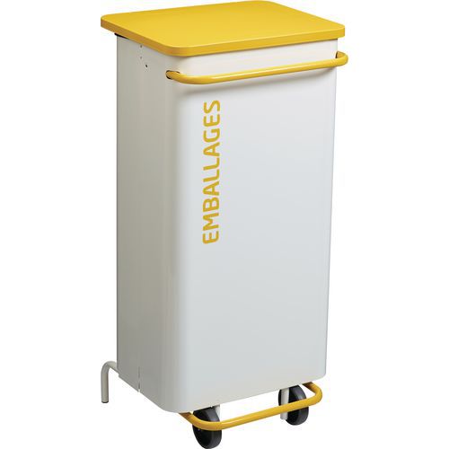 Poubelle De Tri Mobile 110l Emballages Blanc / Jaune