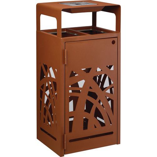 Corbeille Anti-nuisible Avec Cendrier 2x60l Effet Corten