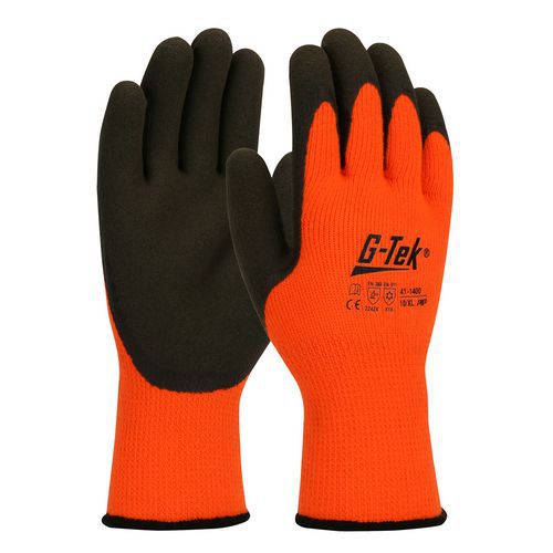 Gants tricotés acrylique sans couture - Rouge/noir - Taille 10 - Enduction latex 3/4 main - Lot de 12 paires