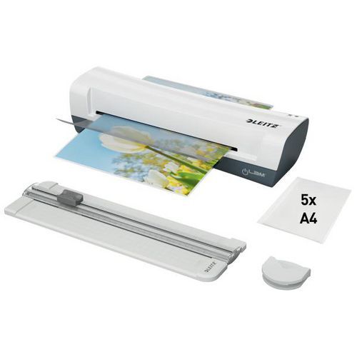 Leitz - Plastifieuse iLam Home A4 Set 4-en-1 - Blanc/Gris - Rapide et Facile - Idéale pour la Maison