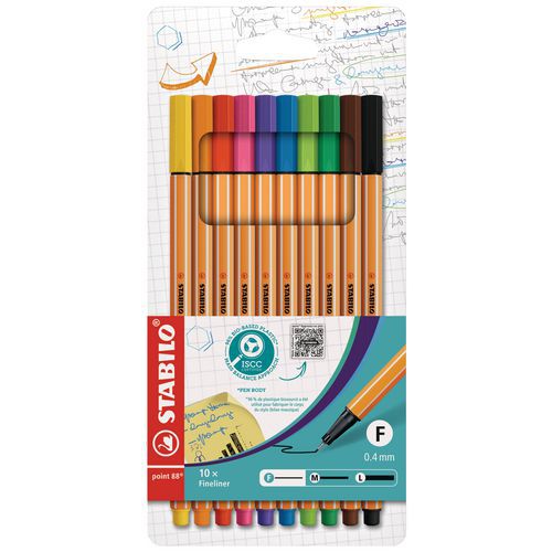 Stabilo - Lot de 10 feutres Point 88 - Coloris assortis - Idéal pour le dessin et l'écriture