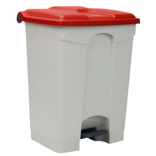 Manutan Expert - Poubelle Step-On 70L Rouge/Blanc - Ouverture Pédale - Usage Alimentaire - Tri Sélectif