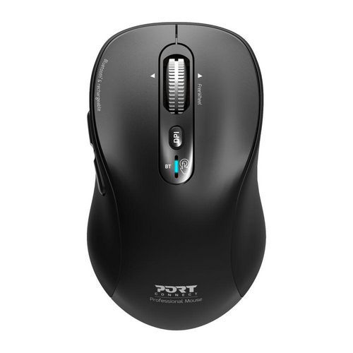 Port Connect - Souris PRO Silencieuse Bluetooth Rechargeable Noir - 6 Boutons 3200 DPI - Ambidextre - Idéale Télétravail