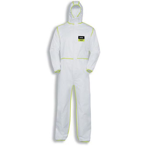 Uvex - Combinaison de travail à usage unique - Type 5/6 - Blanc/Jaune - Taille XL - Protection Corps - Normes EN 1149, 13034, 13982-1