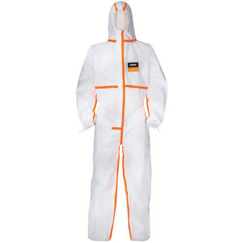 Uvex - Combinaison de travail à usage unique - Type 5/6 - Blanc/Orange - Taille M - Protection Corps Polypropylène