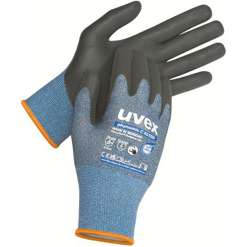 Uvex - Gants de protection mécanique Phynomic C XG ESD - Taille 10 - Bleu/Gris - Compatible écran tactile - Lot de 10 paires