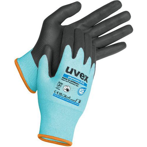 Uvex - Gants de protection mécanique Phynomic B XG - Taille 9 - Bleu/Gris - Compatible écran tactile - Usage alimentaire