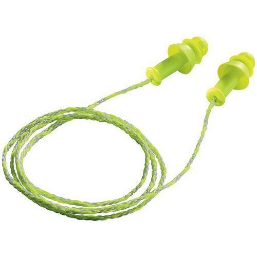 Uvex - Bouchons d'oreilles Whisper Plus avec cordon - 50 paires - Vert fluo - 27 dB - Usage unique
