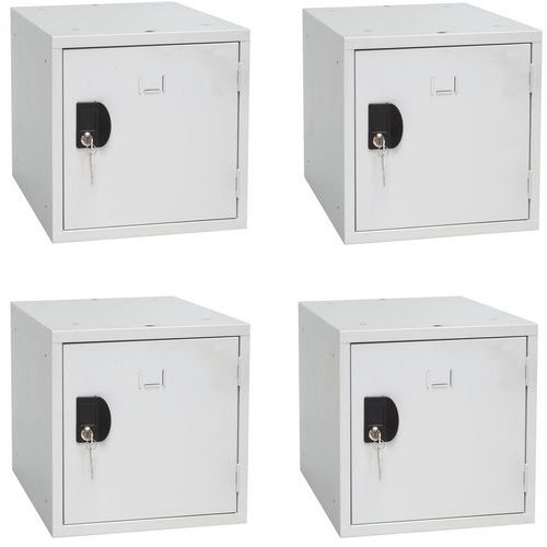 Manutan Expert - Vestiaire multicases 4 casiers cube individuels - 380x380x380 mm - Gris clair - Acier - Serrure à clé - Livré monté