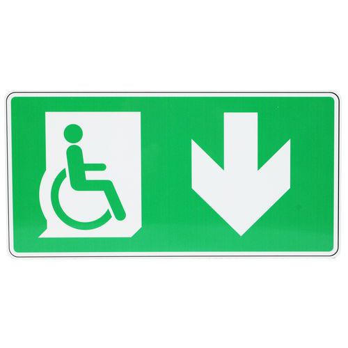 Panneau Sortie Handicapés Flèche En Bas Alu 400x200 Mm