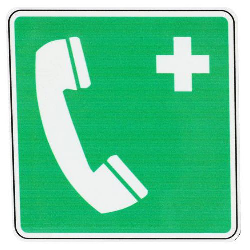Manutan Expert - Panneau Secours Borne Appel d'Urgence Aluminium Carré 120x120mm - Rigide ISO 7010