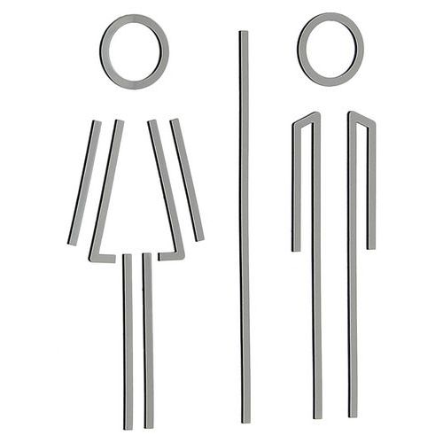 Plaque de porte Femme + Homme Acrylique Argent 120mm Adhésive Signalisation