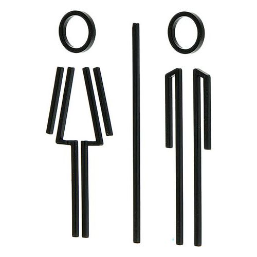 Pictogramme Femme + Homme Acrylique Noir Satiné 120mm Adhésif Plaque de Porte