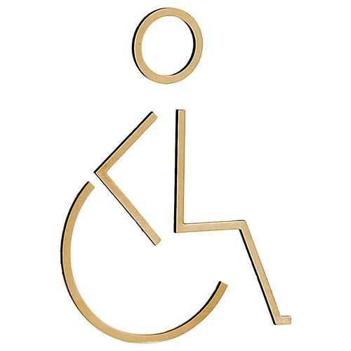 Pictogramme PMR Acrylique Doré Brossé - Plaque de Porte Adhésive - Hauteur 96mm - Signalisation Accessible