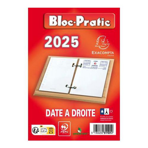 Exacompta - Bloc-notes Pratique Date à Droite Rouge - 83x120mm - Idéal Télétravail