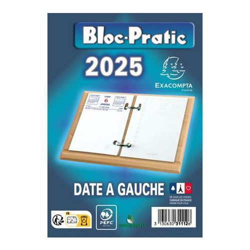 Exacompta - Bloc Pratic Date à Gauche - Bleu - 120 mm - Idéal Télétravail