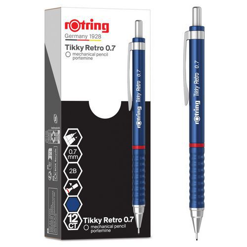 Rotring - Porte-mines Tikky Retro 0,7 mm Bleu HB - Gomme intégrée - Ambidextre
