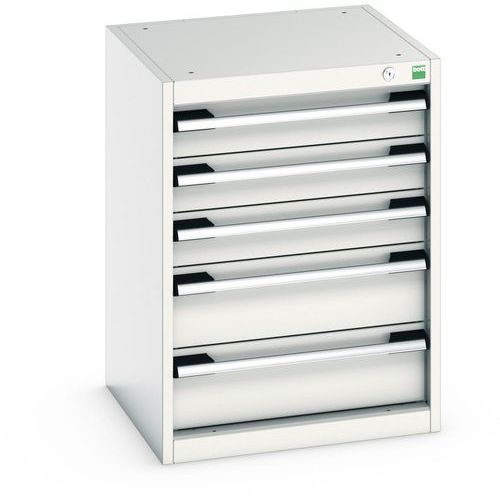 Bott - Armoire à tiroirs Cubio - 525x525x700mm Gris Clair - 5 Tiroirs - Charge 75kg - Acier - Fermeture Clé/Code