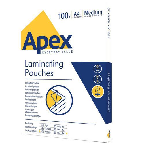Fellowes - Pochettes de plastification A4 125 μm - Lot de 100 - Usage moyen, recyclable