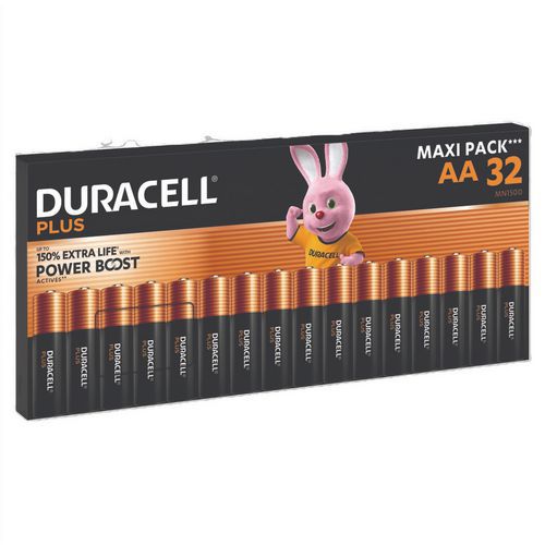 Duracell - Piles Alcalines AA Plus Maxi Pack - Lot de 32 - Longue durée 1.5V
