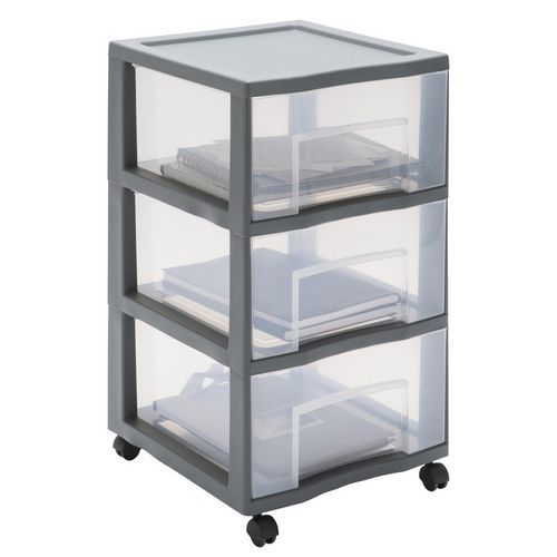 Tour De Rangement En Plastique Xl Tag Tower 3 Tiroirs - Gris