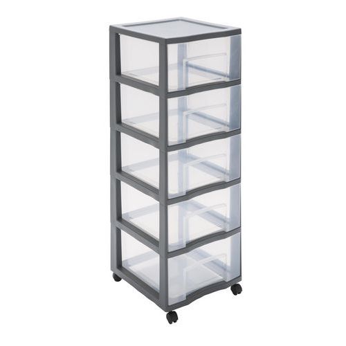 Tour De Rangement En Plastique Xl Tag Tower 5 Tiroirs - Gris