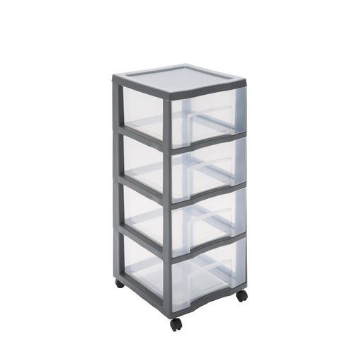 Tour De Rangement En Plastique Xl Tag Tower 4 Tiroirs - Gris