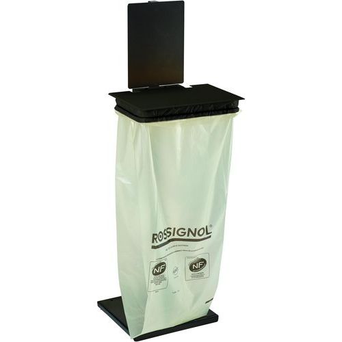 Support Sac Sur Poteau Avec Couvercle Rollec - 110l - Gris