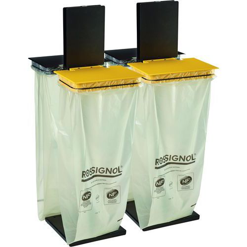 Rossignol Pro - Support sac sur poteau Rollec avec couvercle - 4x110L - Métal Gris/Jaune - Grande capacité