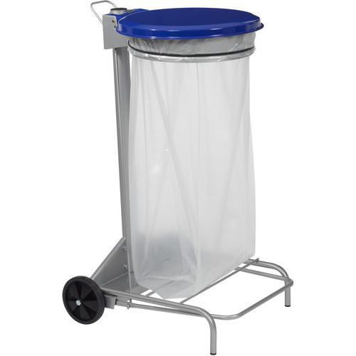 Rossignol Pro - Poubelle à pédale Collecroule 110L - Métal Bleu - Intérieur/Extérieur - Grande Capacité