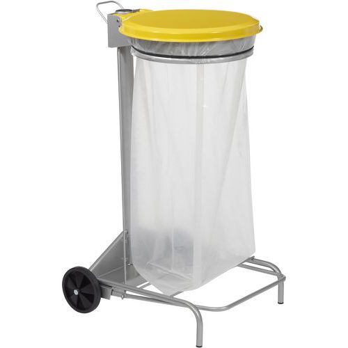 Rossignol Pro - Support sac mobile à pédale Collecroule - 110L Jaune - Métal, Ouverture Pédale, Grande Capacité