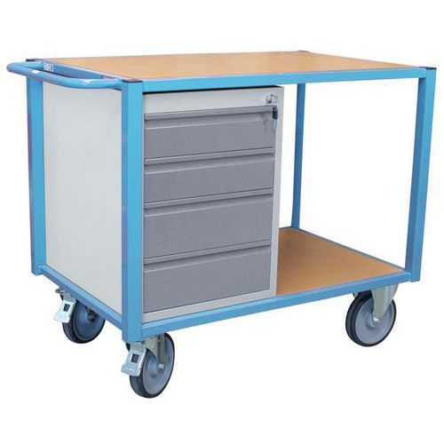 Fimm - Servante 2 plateaux 1 bloc-tiroirs - Charge 500 kg - Éco-responsable - 945x700x1185 mm