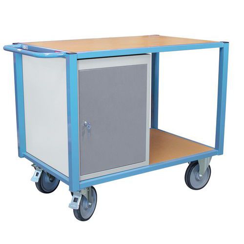 Fimm - Servante 2 plateaux bloc-coffre - Charge 500kg - Bois Medium - Éco-responsable