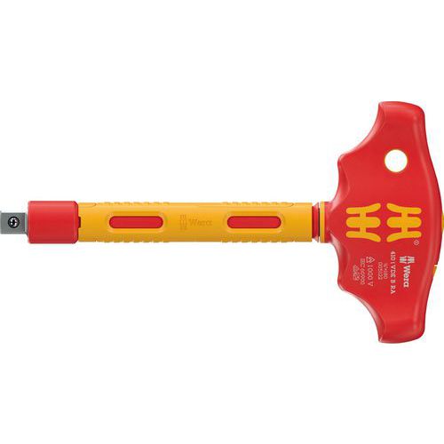 Wera - Tournevis 3/8 isolé forme T avec cliquet 410 i VDE B RA - Lame 130mm - Isolation 1000V - Jaune Rouge