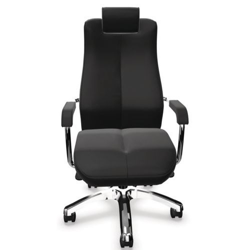 Nowy Styl - Chaise de bureau Sonata Cuir Noir - Ergonomique 24h - Charge 160kg - Piètement Aluminium Argent