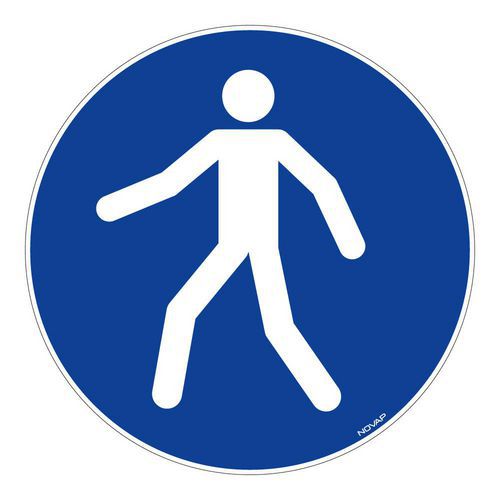 Novap - Pictogramme au sol Piéton - Vinyle Rond 300mm Bleu/Blanc - Signalisation Durable