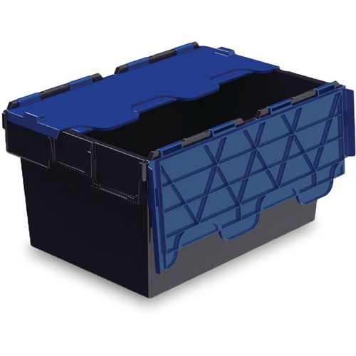 Bac Avec Couvercle Attaché Euro Noir Et Bleu 54 L