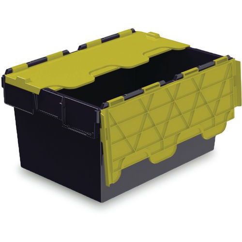 Totebox - Bac de rangement avec couvercle attaché noir et jaune 54 L - Plastique résistant - Empilable - Éco-responsable