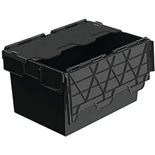 Totebox - Bac de transport noir 64L avec couvercle fixe - Robuste et Éco-responsable - Idéal rangement